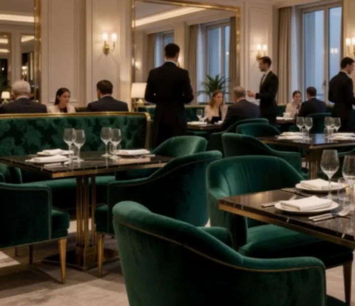 Salon principal de Maison Safran, lumière tamisée et tables dressées