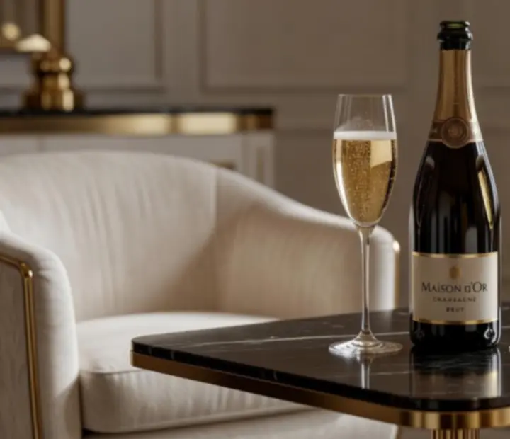 Table élégante dressée avec flûtes de champagne