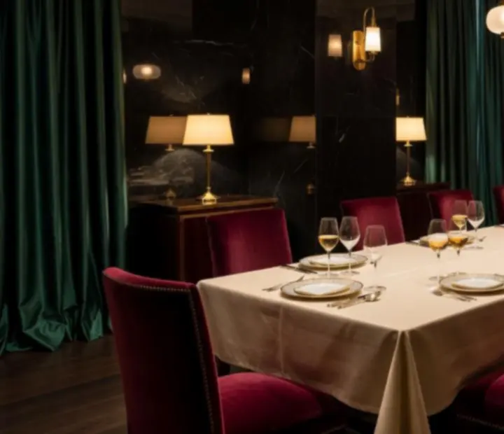 Salle privatisée de Maison Safran avec table dressée dans une lumière tamisée