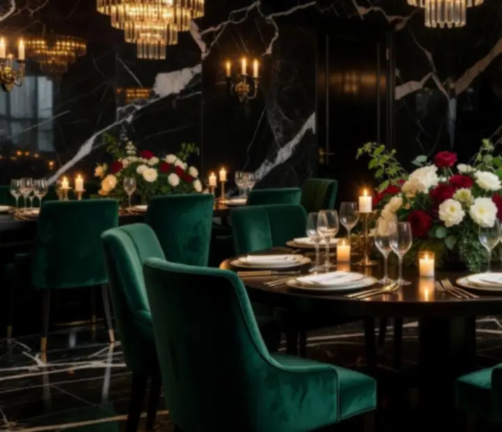 Salon privatisé avec longue table dressée pour une réception privée Maison Safran