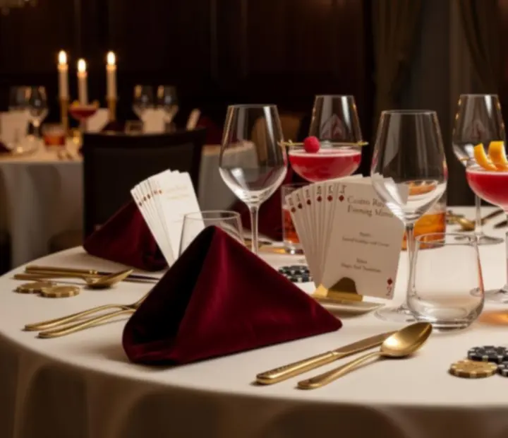 Table de cocktails et verrerie raffinée dans une ambiance feutrée lors d'une soirée thématique Maison Safran